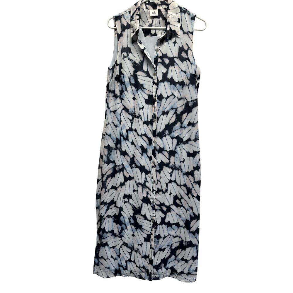 CAbi Sleeveless Button-Front Mini Dress in Black and White Abstract Print